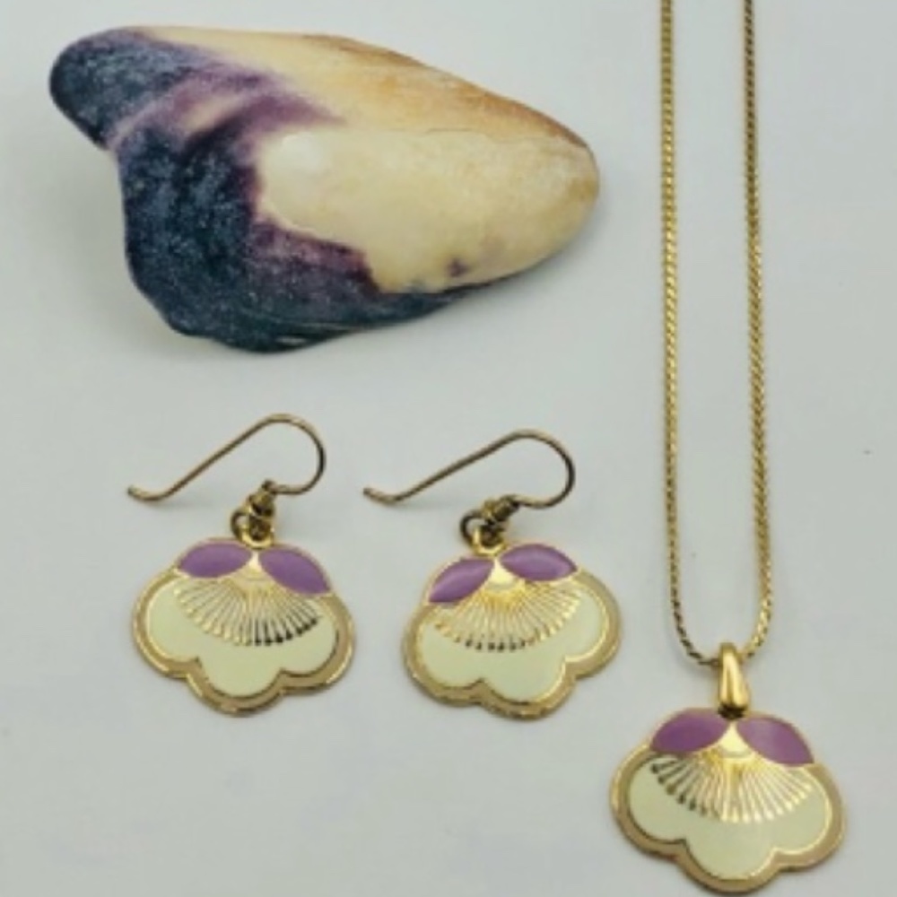 Laurel Burch Plum Blossom: Earrings and Necklace Purple on Gold- RARE & RETIRED! - Picture 2 of 9